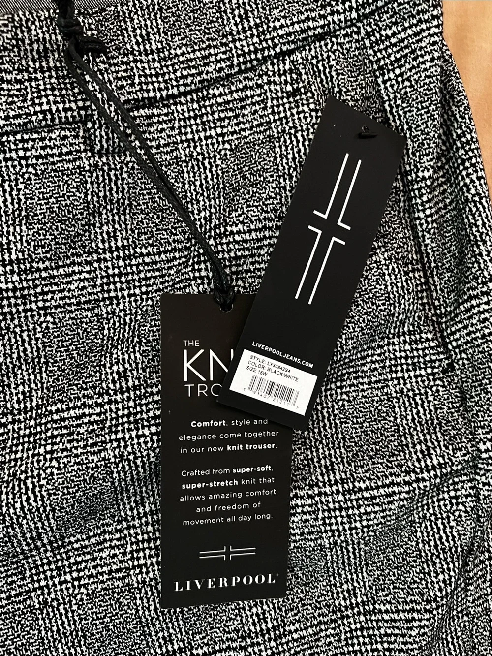 Liverpool Jeans Company Black & White Plaid Slim Trousers